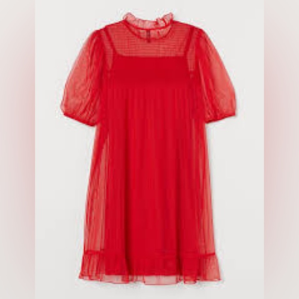 Divided H&M Red Mini Mesh Dress Lolita Goth Red Holiday Size Small